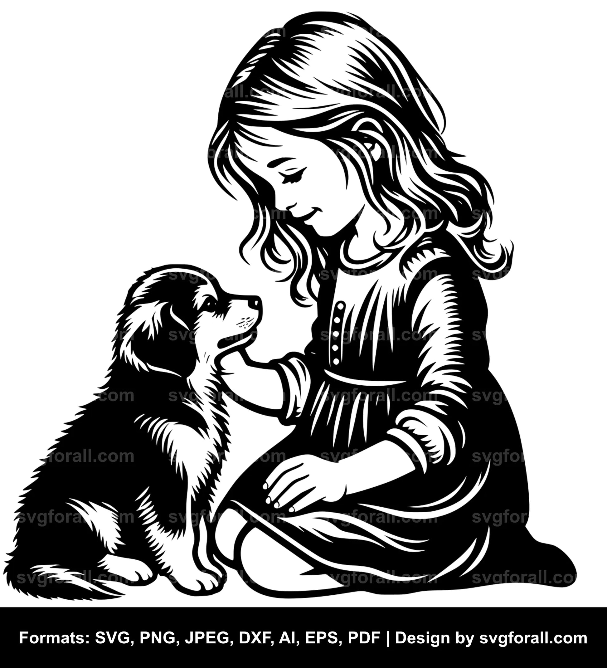 Girl Petting Dog SVG