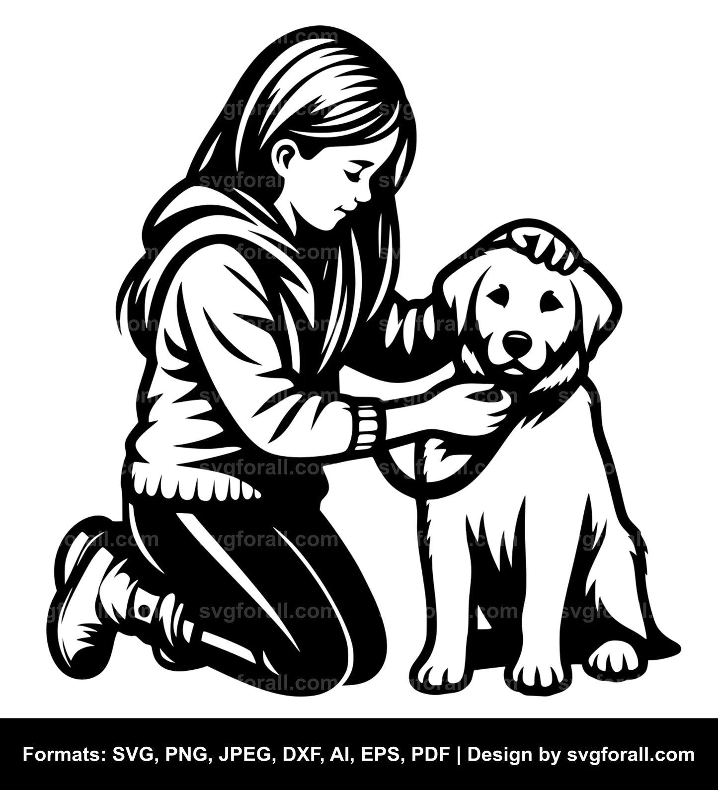 Girl Petting Dog SVG File