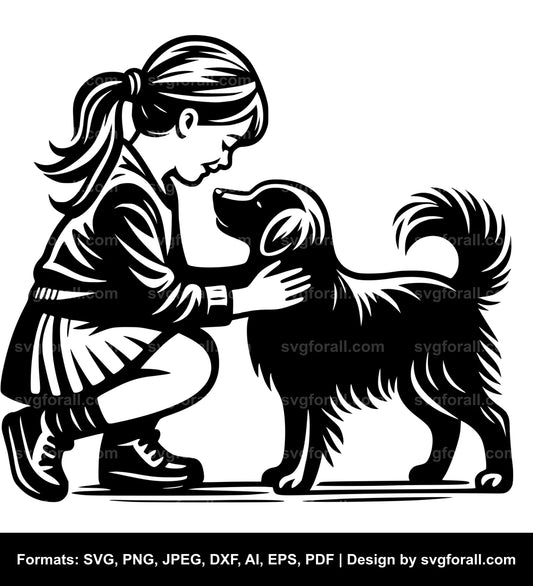 Girl Petting Dog SVG PNG