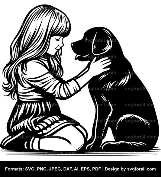 Girl Petting Dog SVG Vector