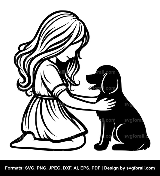 Girl Petting Dog Vector SVG