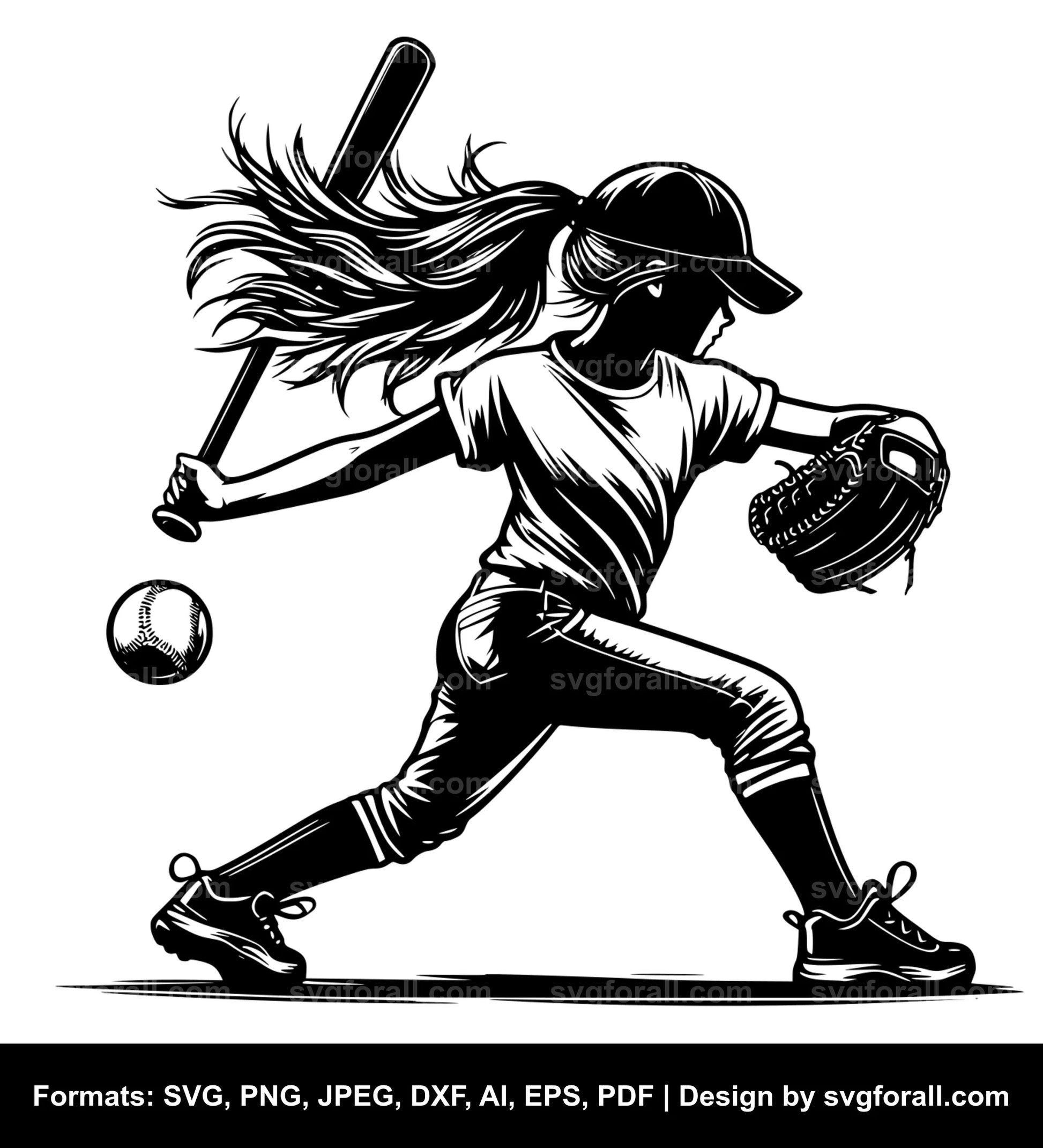 Girl Playing Baseball Clipart SVG