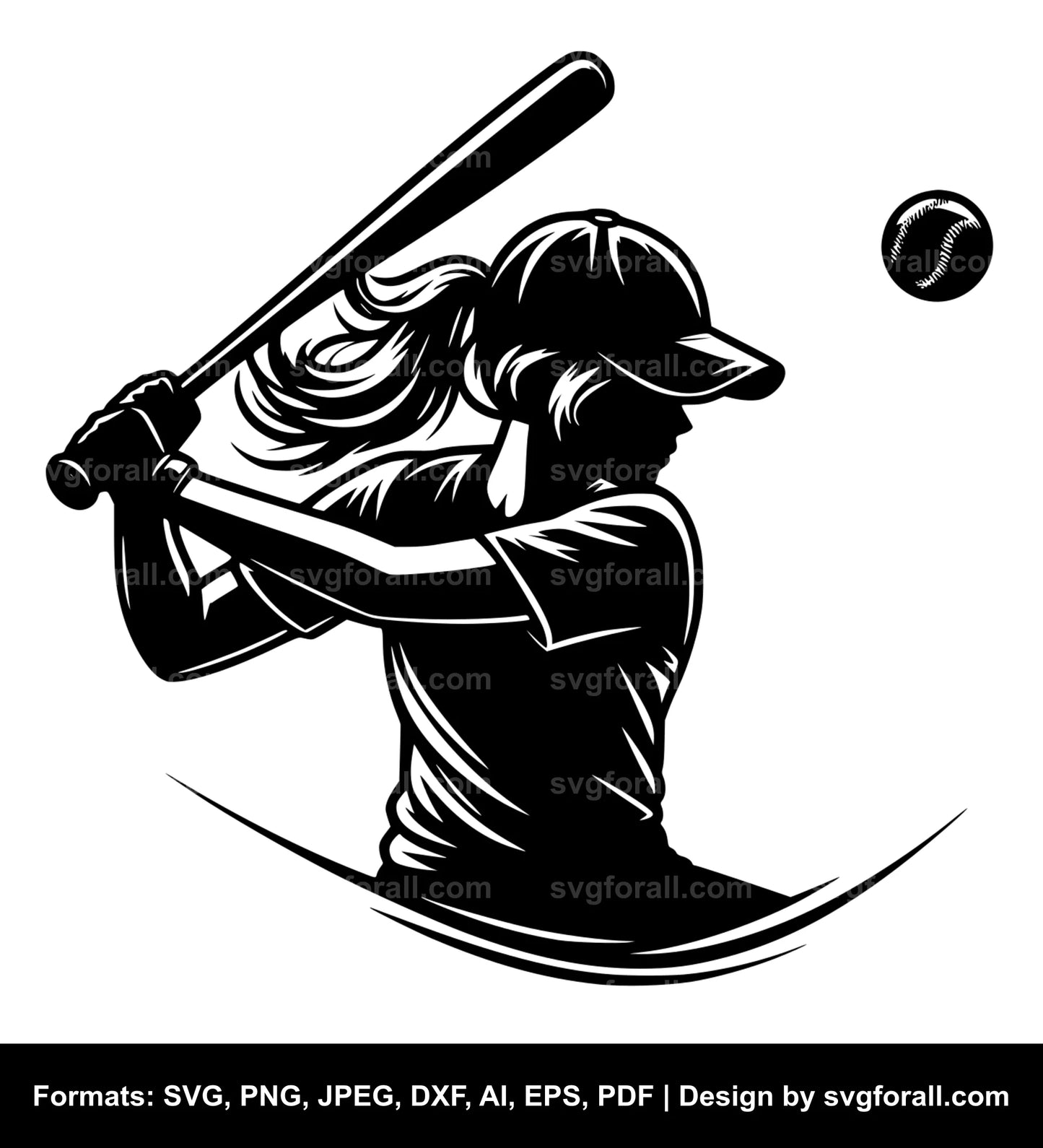 Girl Playing Baseball SVG