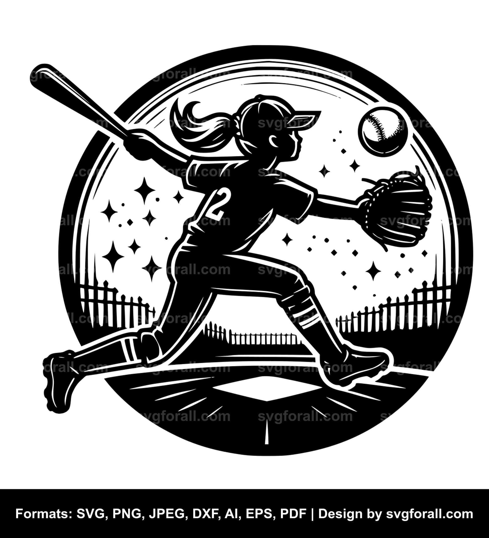 Girl Playing Baseball SVG Design