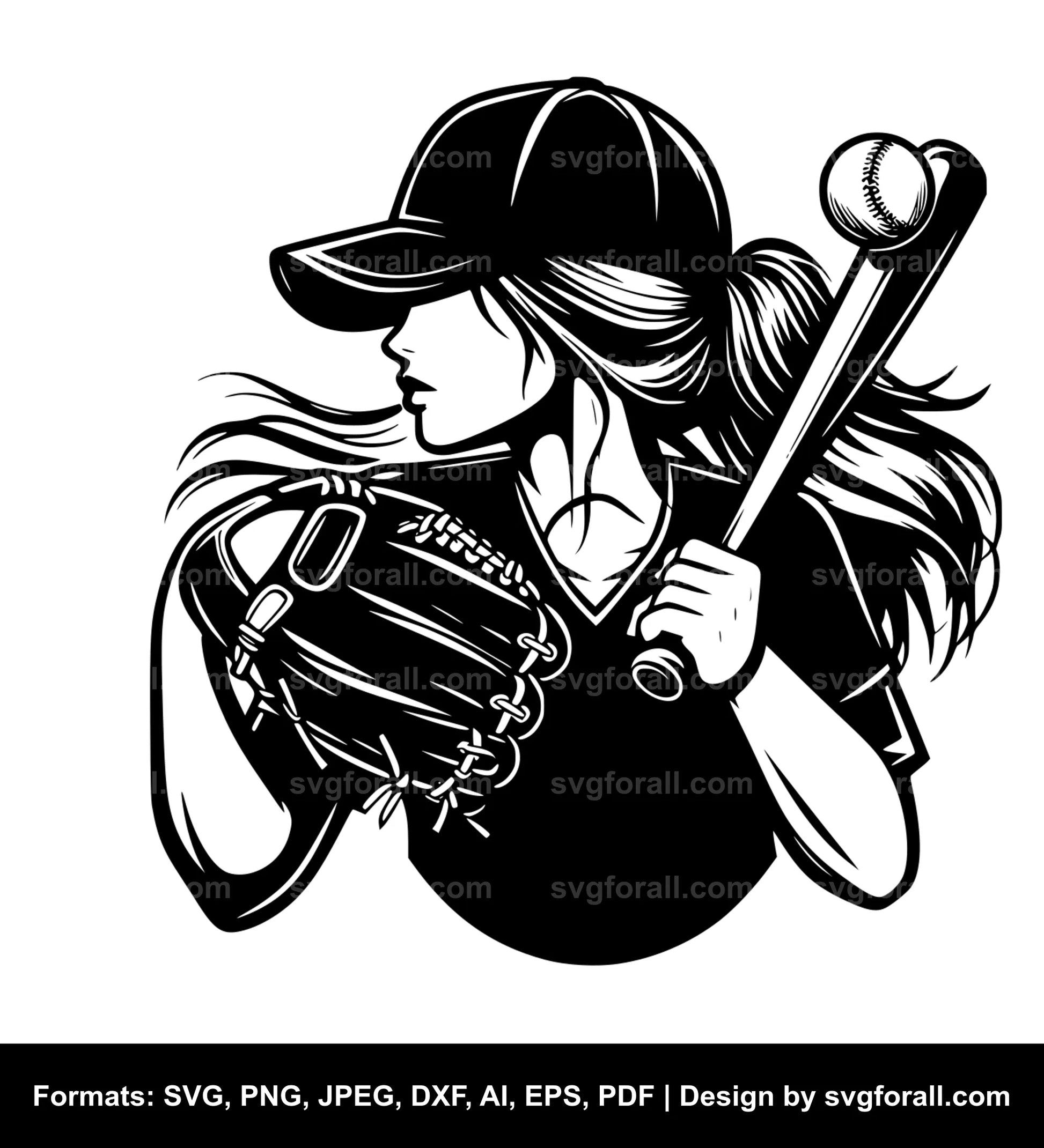 Girl Playing Baseball SVG File