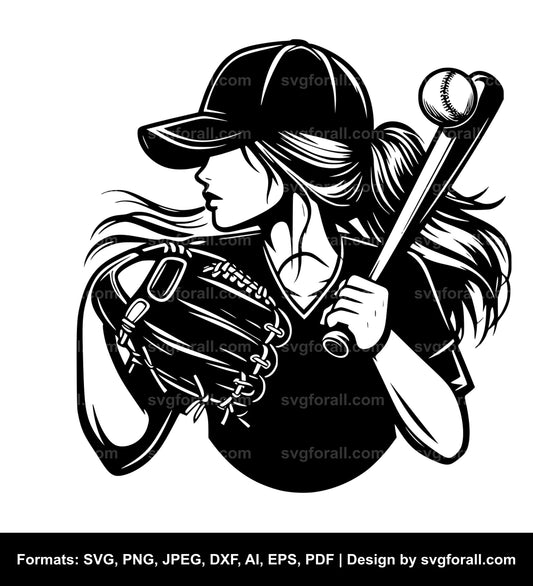 Girl Playing Baseball SVG File