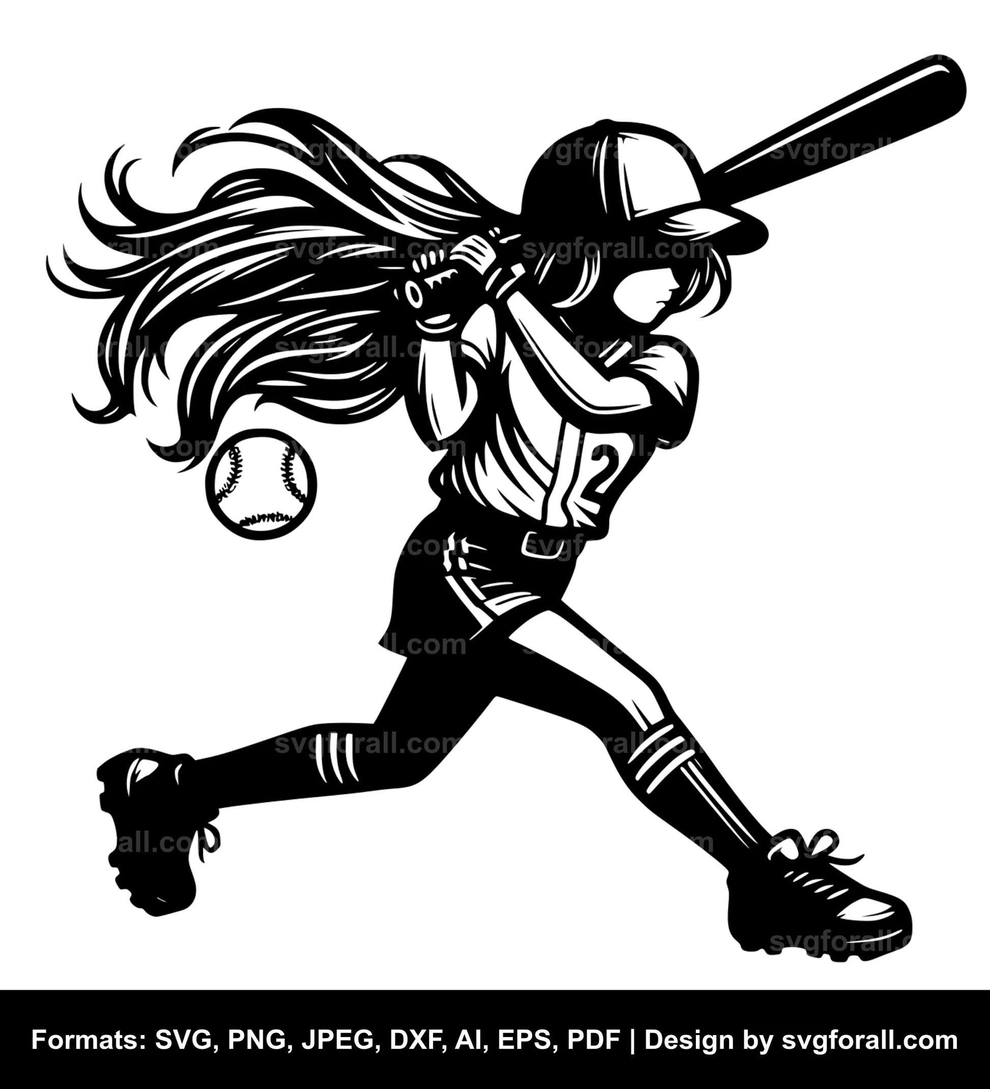 Girl Playing Baseball SVG PNG