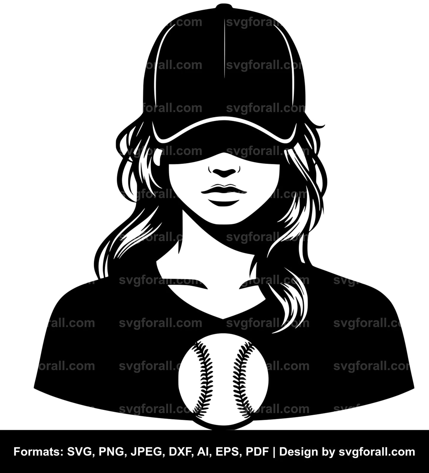 Girl Playing Baseball Vector SVG