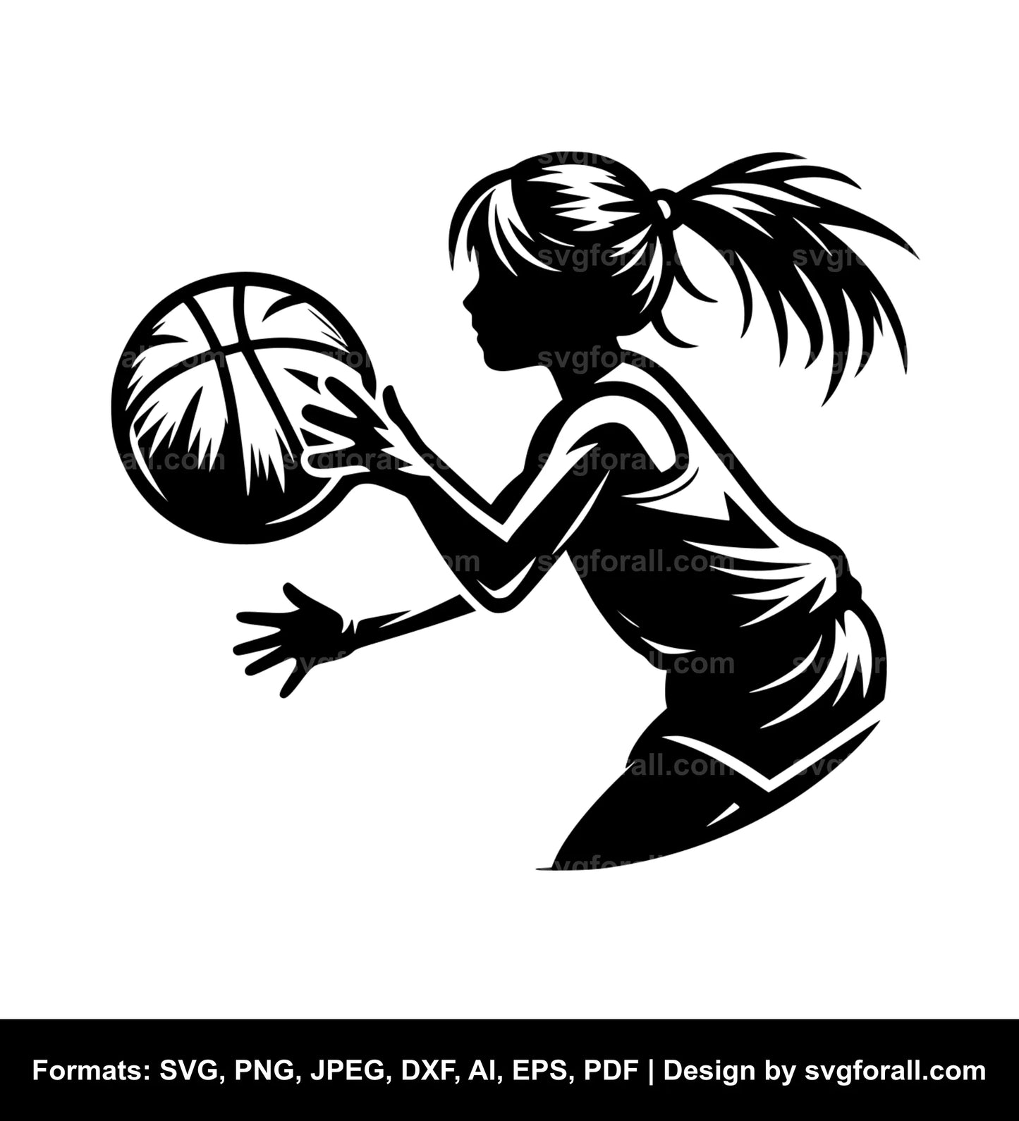 Girl Playing Basketball Clipart SVG