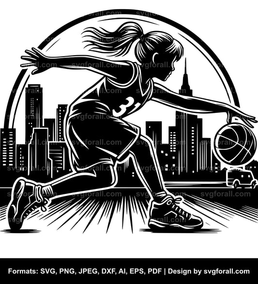 Girl Playing Basketball Vector SVG