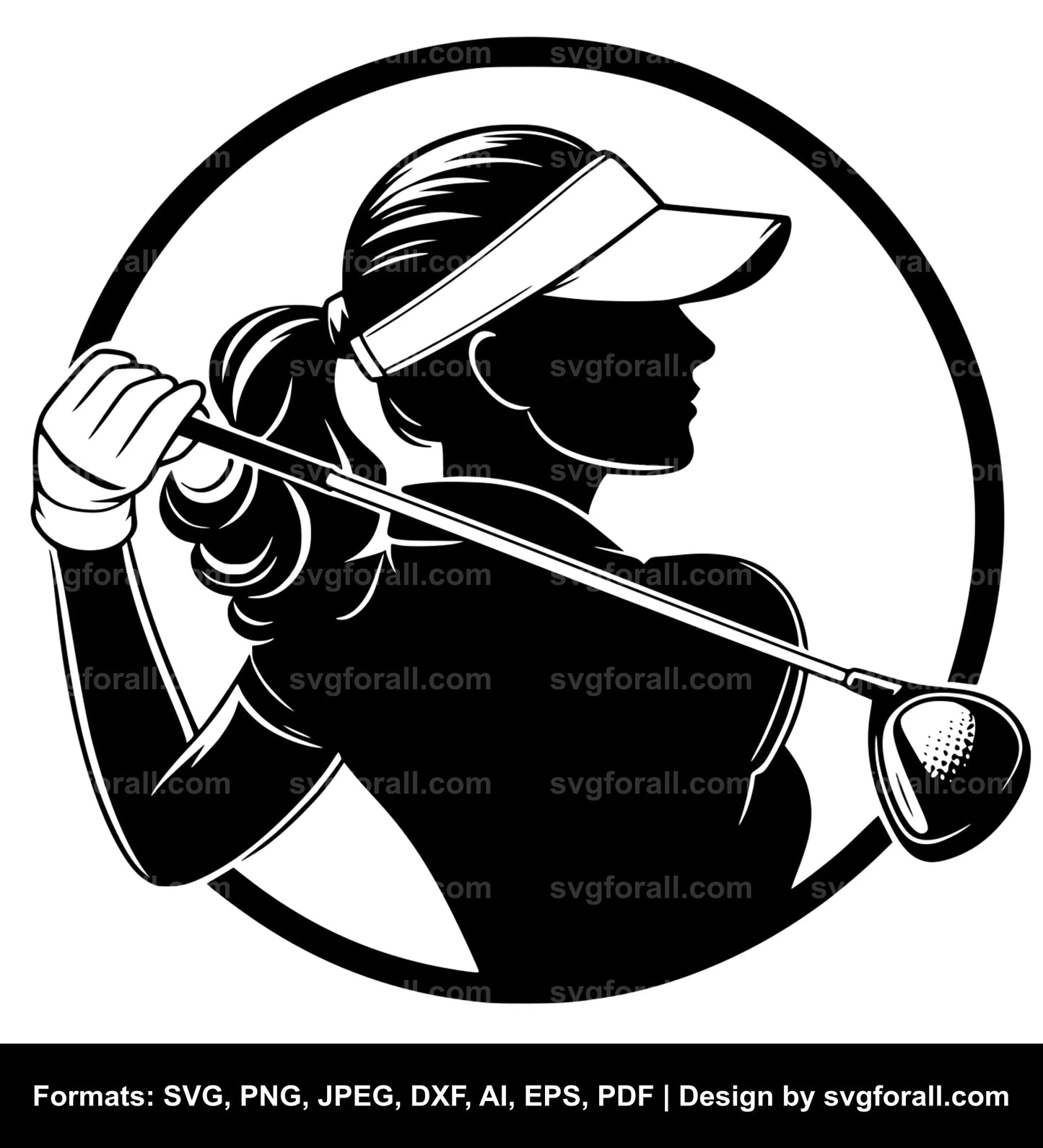 Girl Playing Golf Black SVG