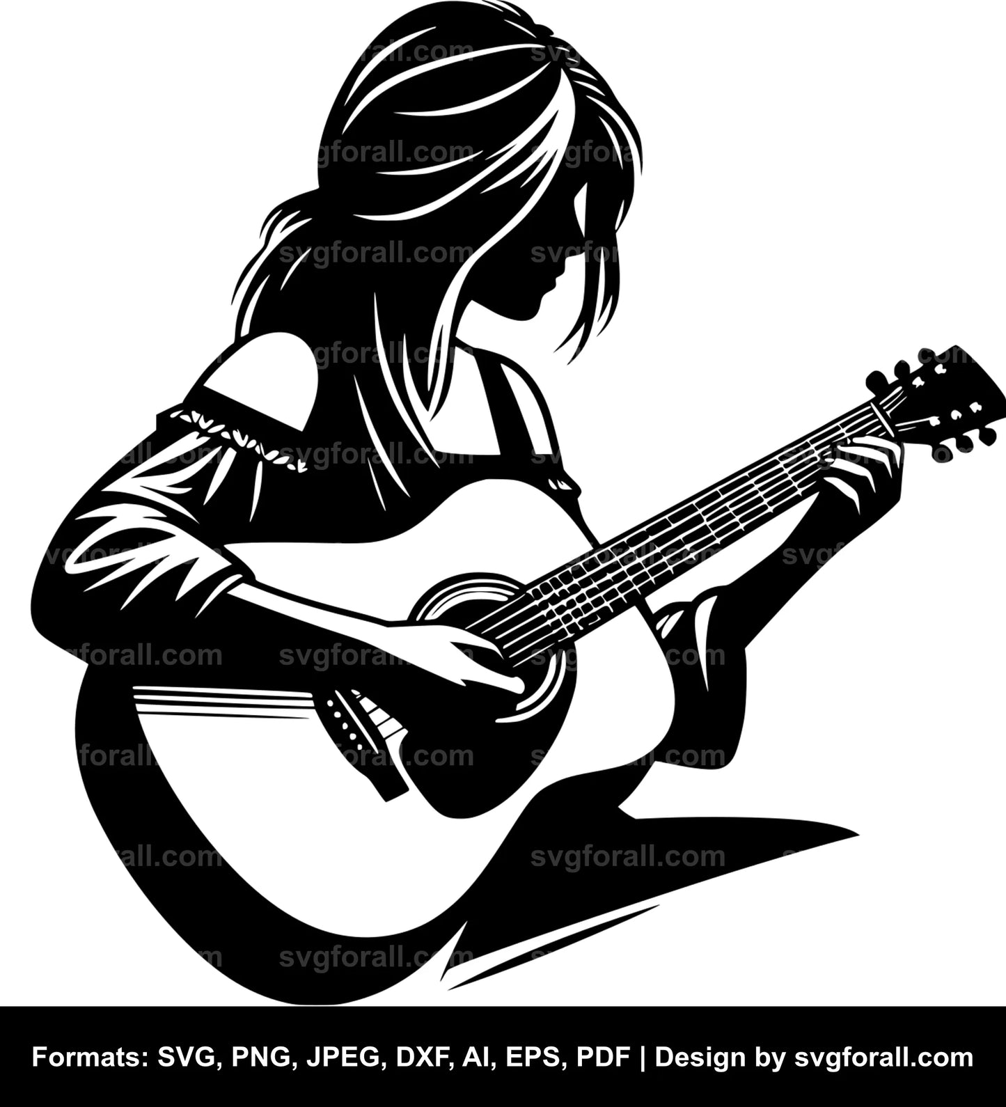 Girl Playing Guitar SVG File