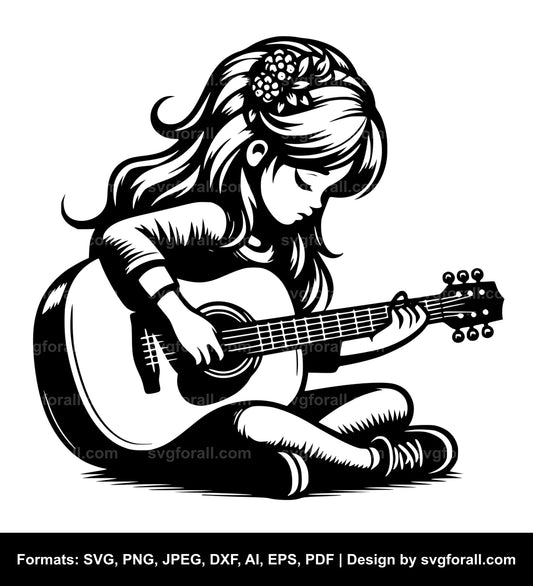 Girl Playing Guitar SVG PNG