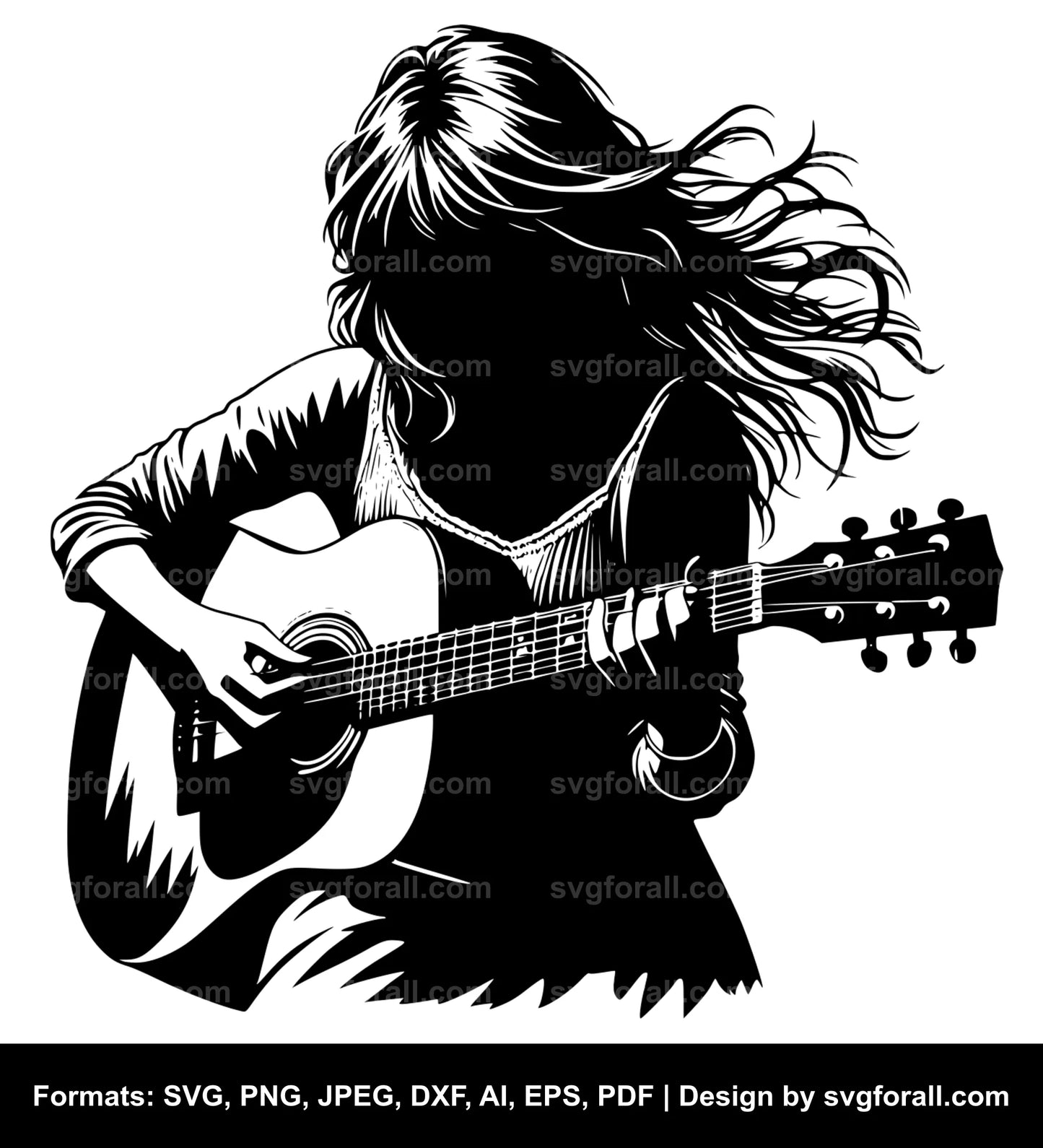 Girl Playing Guitar SVG Vector