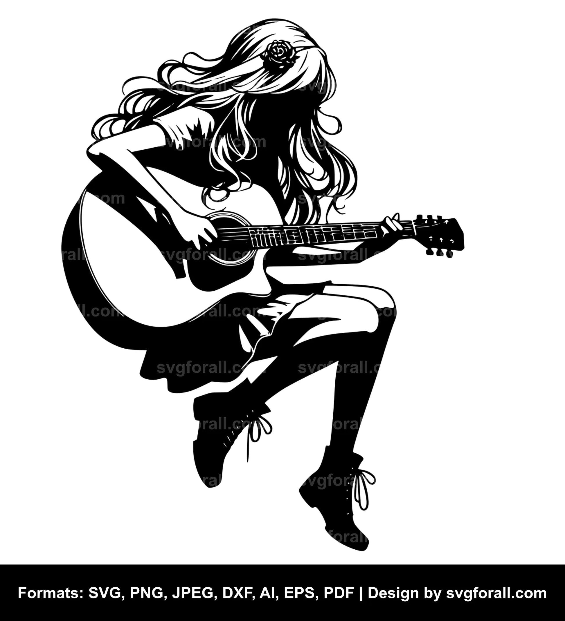 Girl Playing Guitar Vector SVG