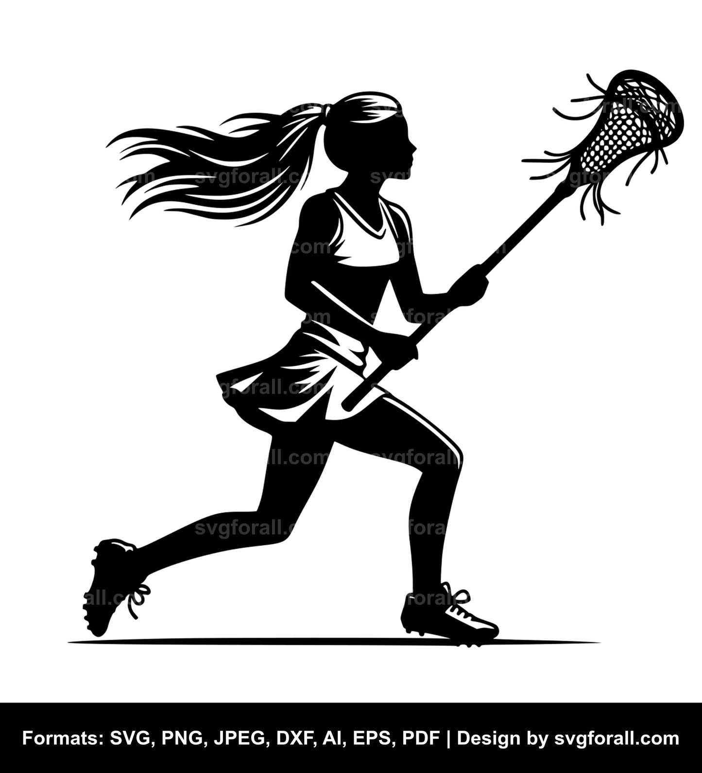 Girl Playing Lacrosse Black SVG