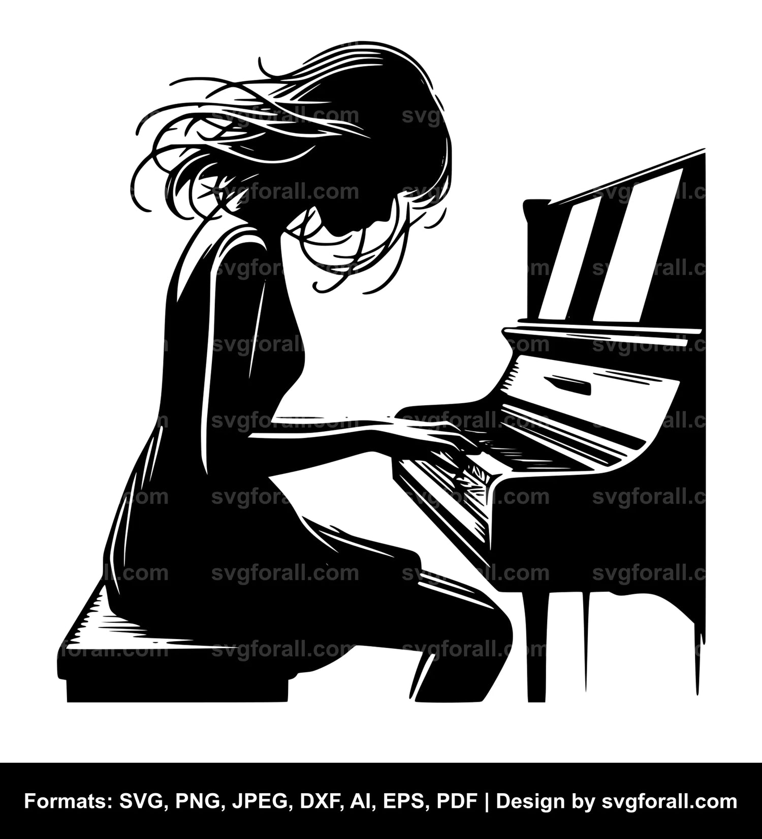 Girl Playing Piano SVG Design