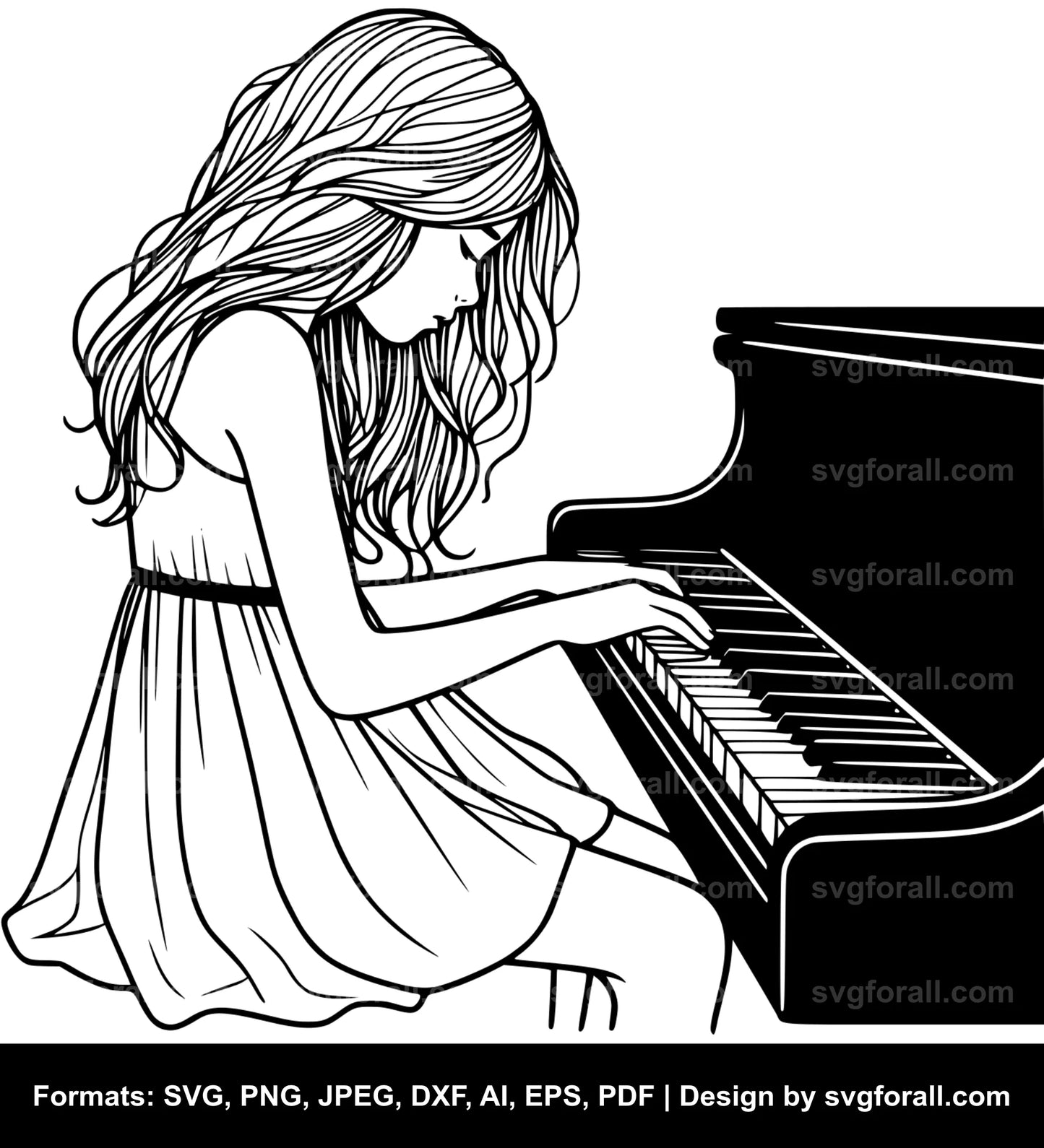 Girl Playing Piano SVG File