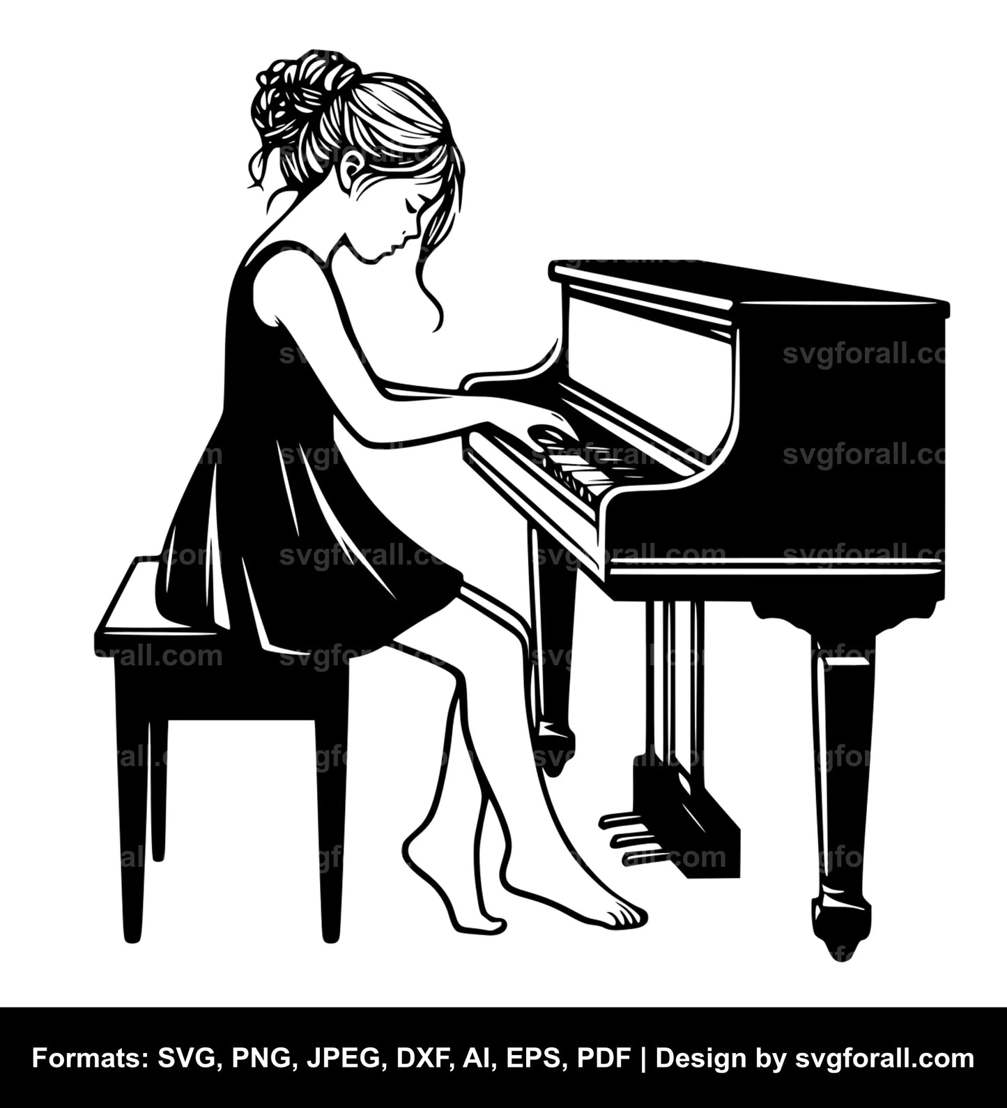 Girl Playing Piano SVG PNG