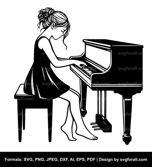 Girl Playing Piano SVG PNG