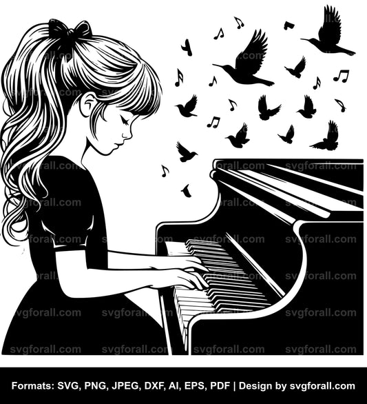 Girl Playing Piano SVG Vector