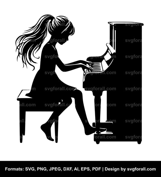 Girl Playing Piano Vector SVG