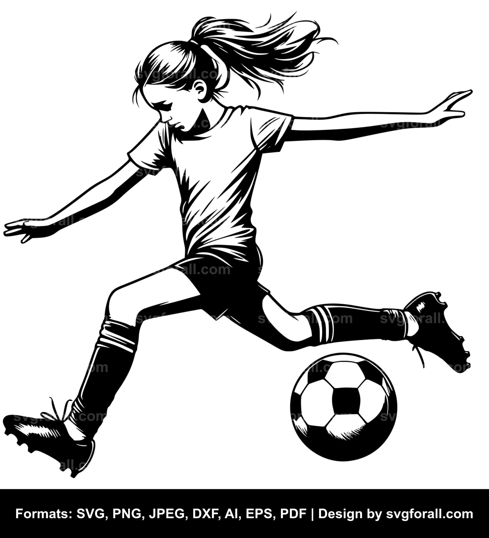 Girl Playing Soccer Black SVG