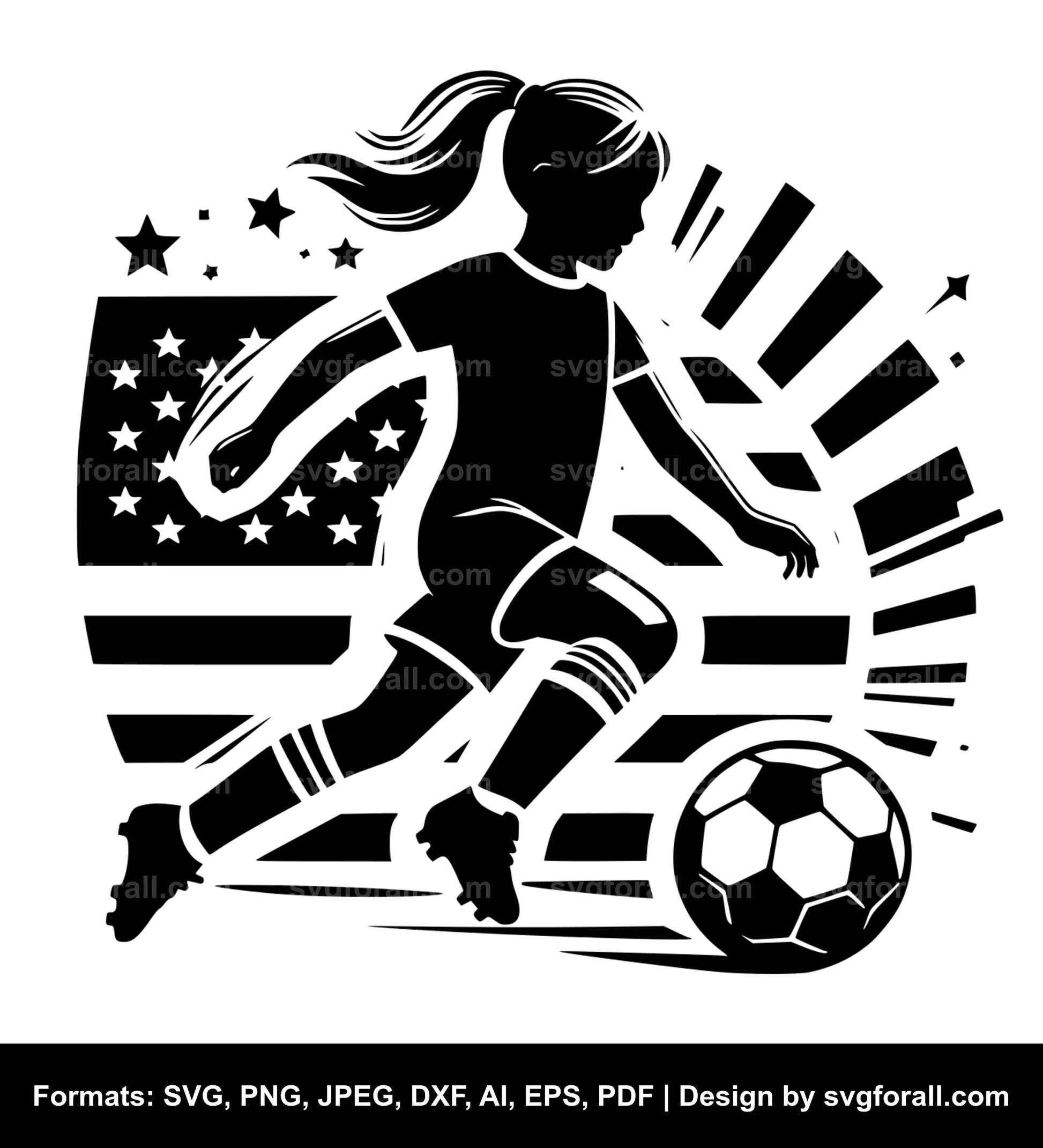 Girl Playing Soccer SVG Clip Art