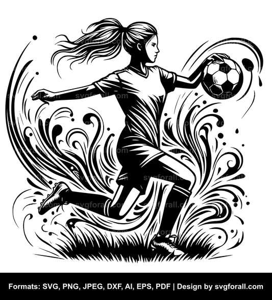 Girl Playing Soccer SVG PNG