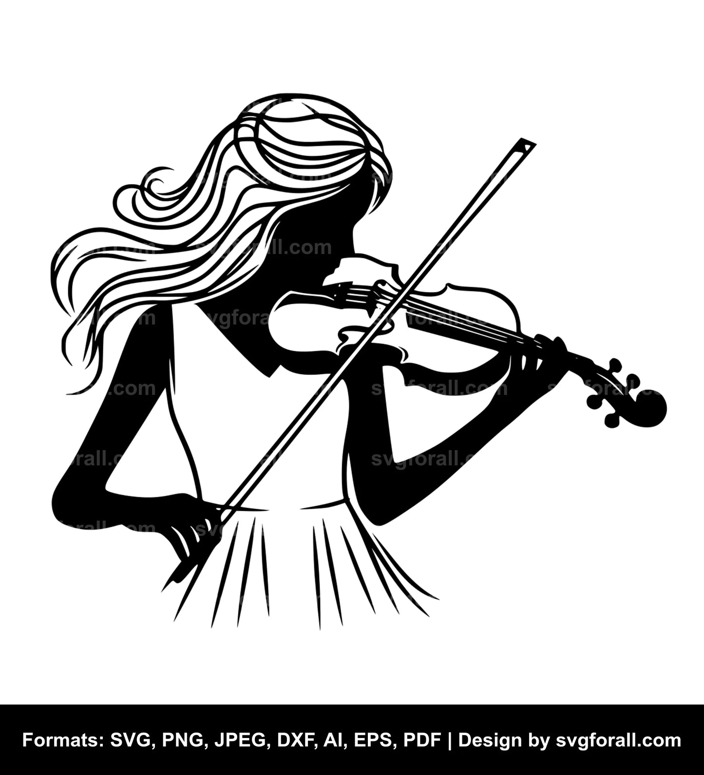 Girl Playing Violin Black SVG