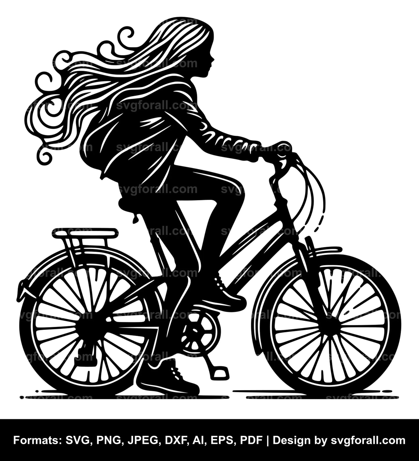 Girl Riding Bike Black SVG