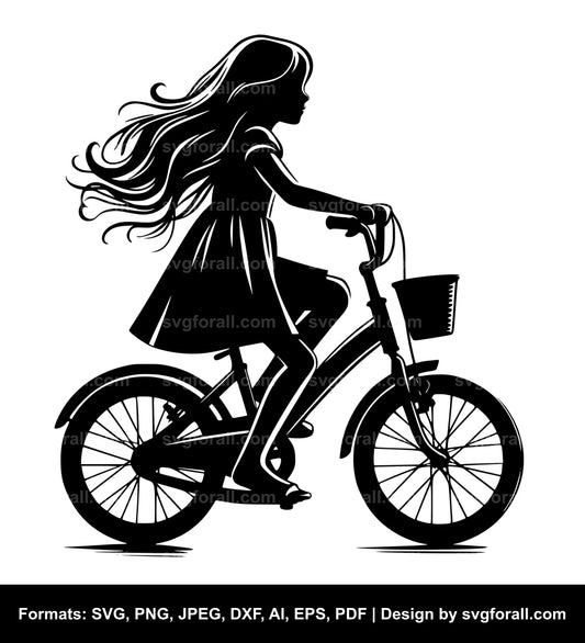 Girl Riding Bike SVG Vector