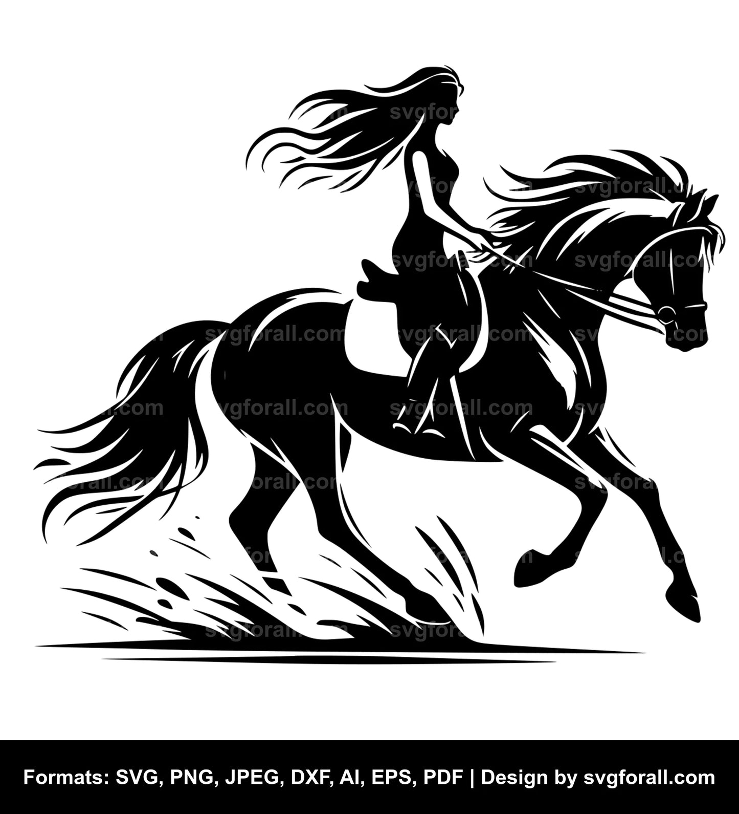 Girl Riding Horse Black SVG