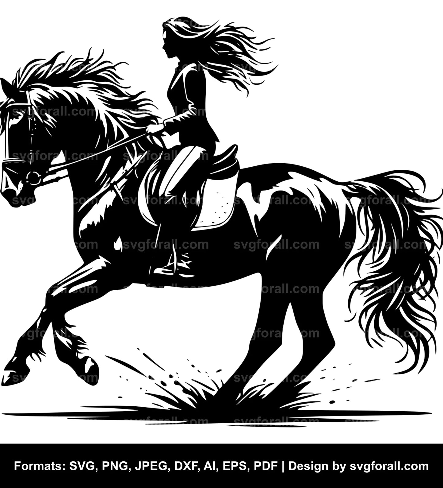 Girl Riding Horse SVG Vector