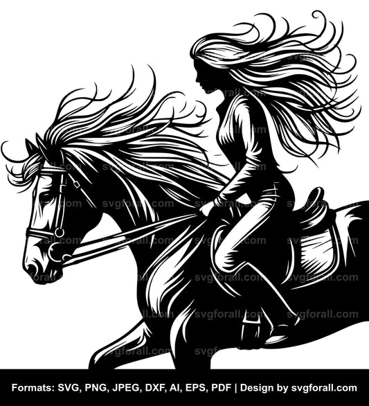 Girl Riding Horse Vector SVG