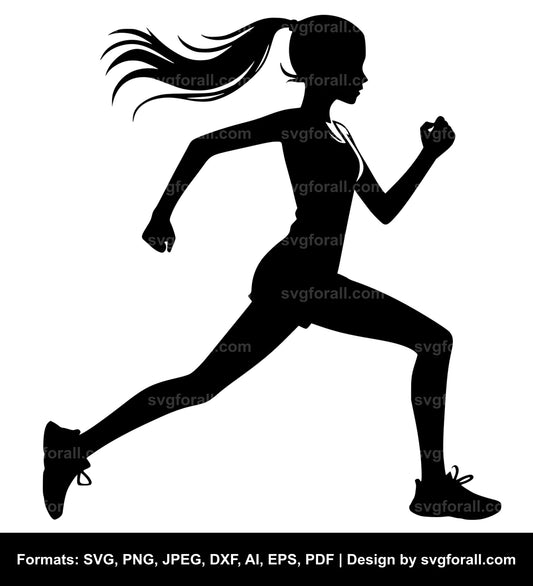 Girl Running Black SVG