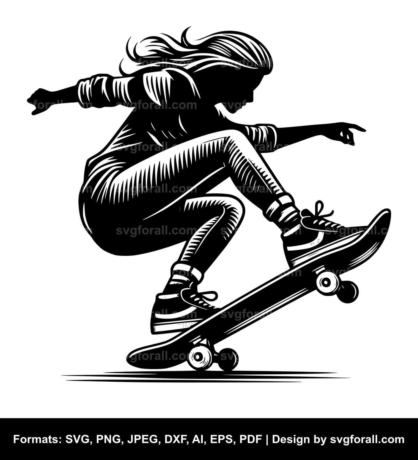 Girl Skateboarding Black SVG