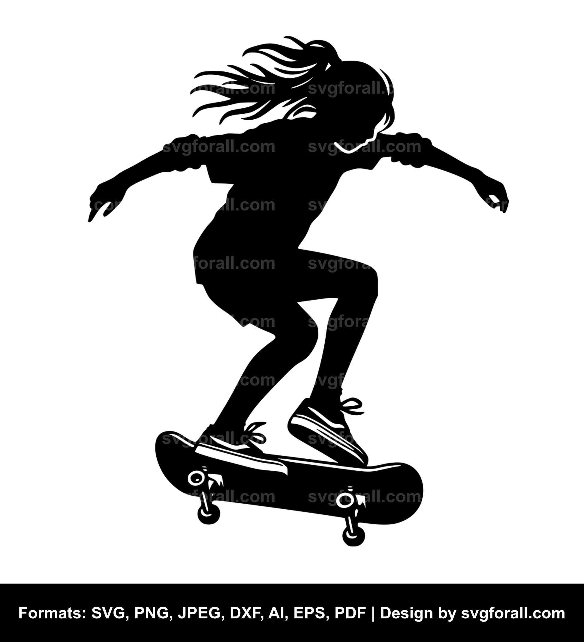 Girl Skateboarding Clipart SVG