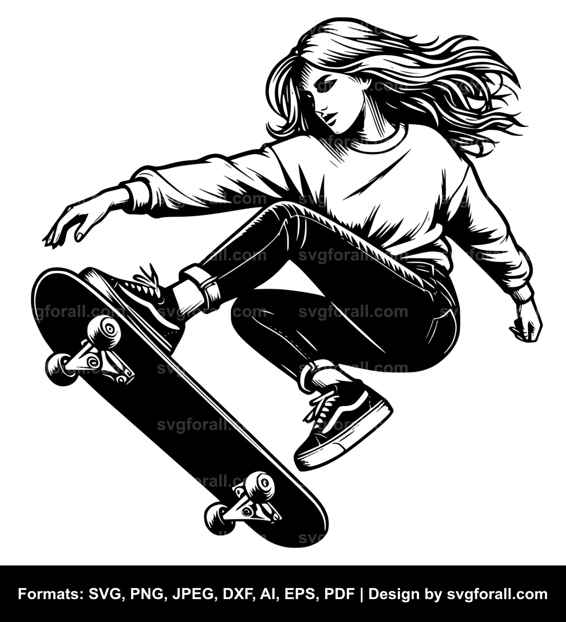 Girl Skateboarding SVG