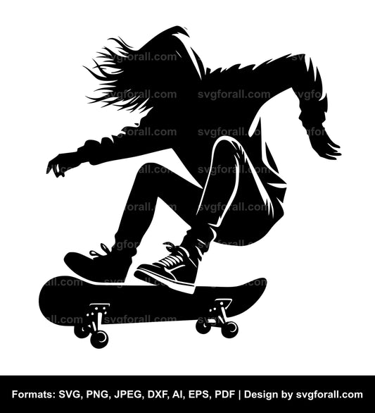 Girl Skateboarding SVG Clipart