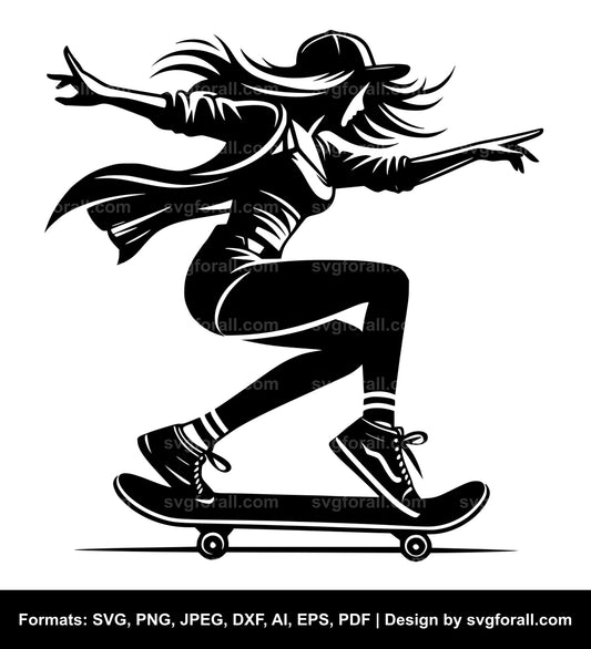 Girl Skateboarding SVG File