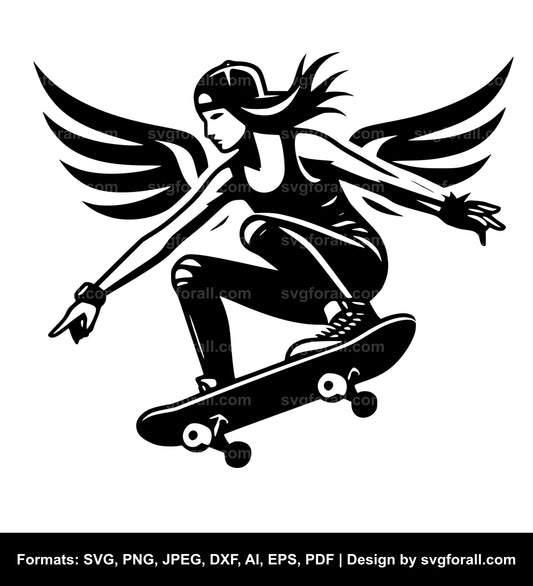 Girl Skateboarding SVG PNG