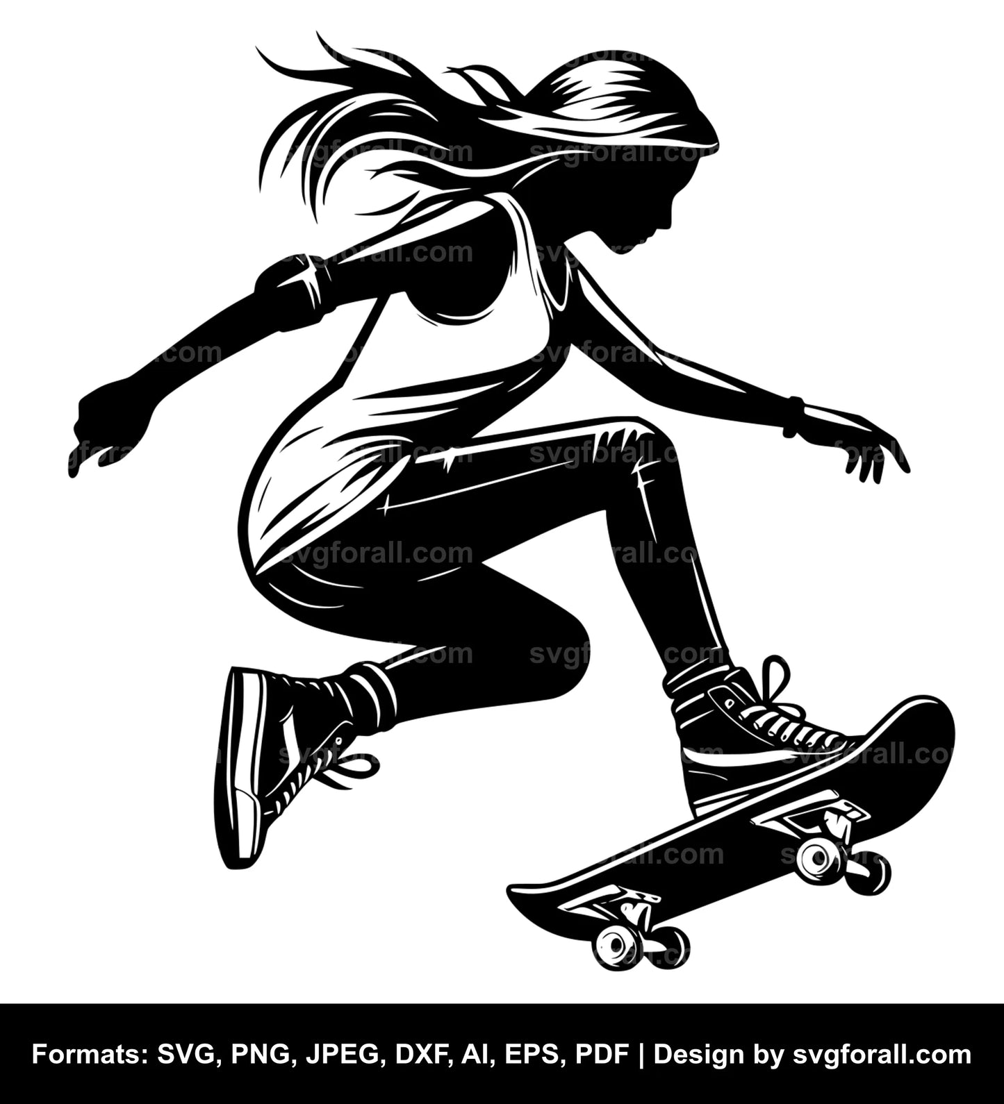 Girl Skateboarding SVG Vector