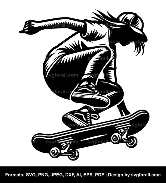 Girl Skateboarding Vector SVG