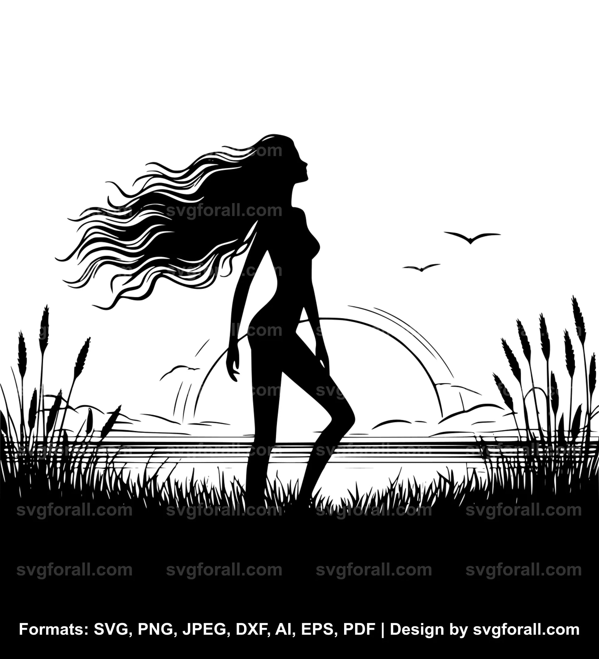 Girl Sunset Clipart SVG