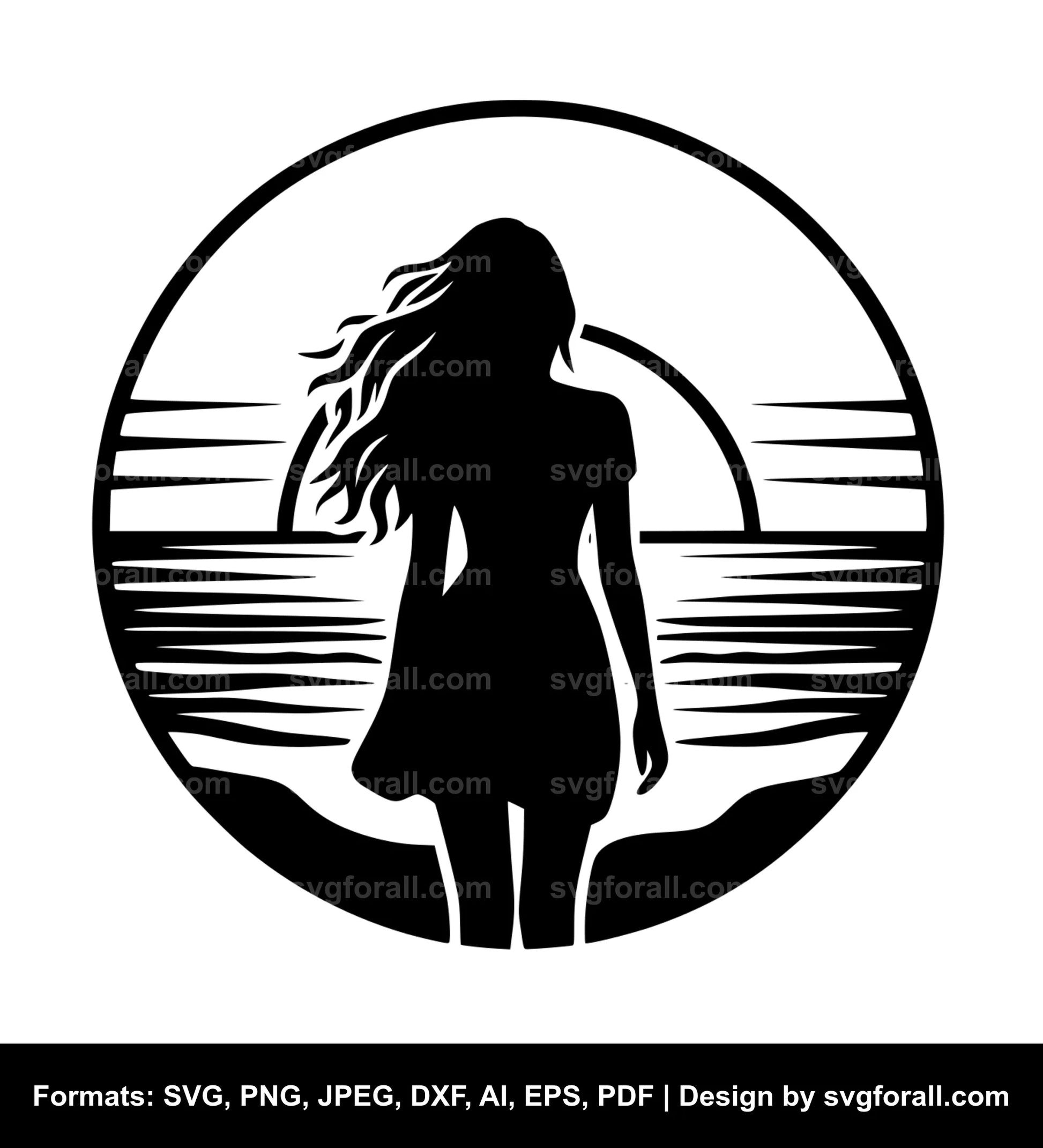 Girl Sunset SVG Clipart