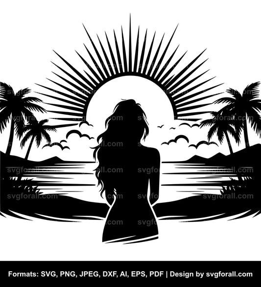 Girl Sunset SVG PNG