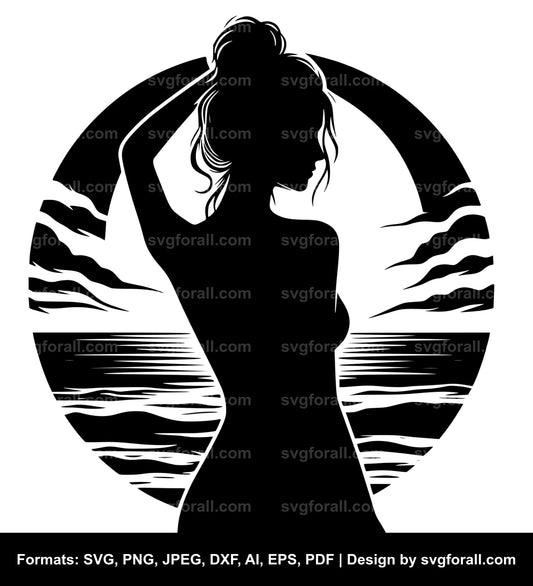 Girl Sunset SVG Vector