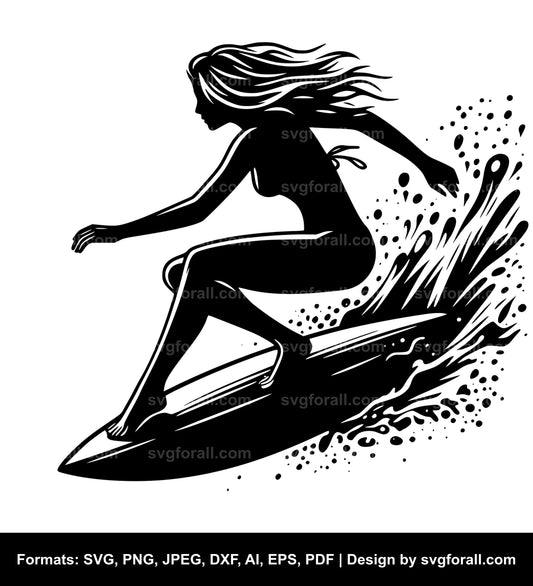 Girl Surfing Clipart SVG