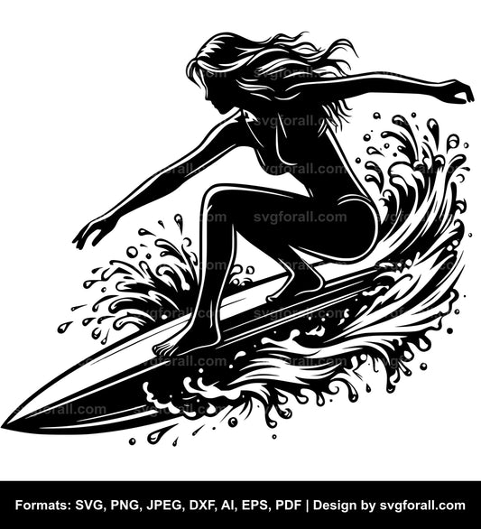 Girl Surfing SVG